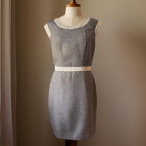 The Limited Brown Tan Textured Dress with Defined Waist, Crew Neck, Cap Sleeve